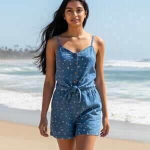 1250 degrees C Romper Chambray Stars size L